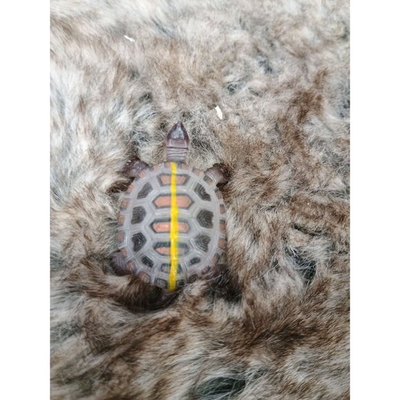 Miniature Plastic Turtle Figurine With Yellow Stripe Realistic Design - Picture 3 of 6